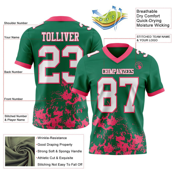 Custom Kelly Green White-Neon Pink 3D Pattern Splash Authentic Football Jersey alternate