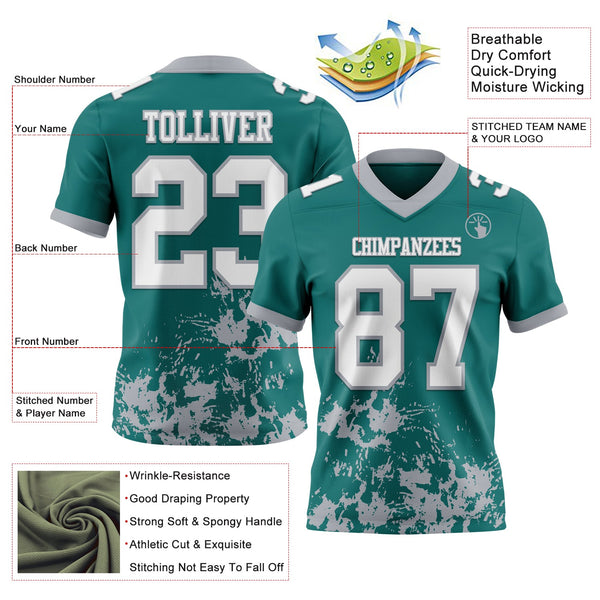 Custom Teal White-Gray 3D Pattern Splash Authentic Football Jersey alternate