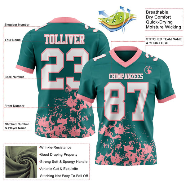 Custom Teal White-Medium Pink 3D Pattern Splash Authentic Football Jersey alternate