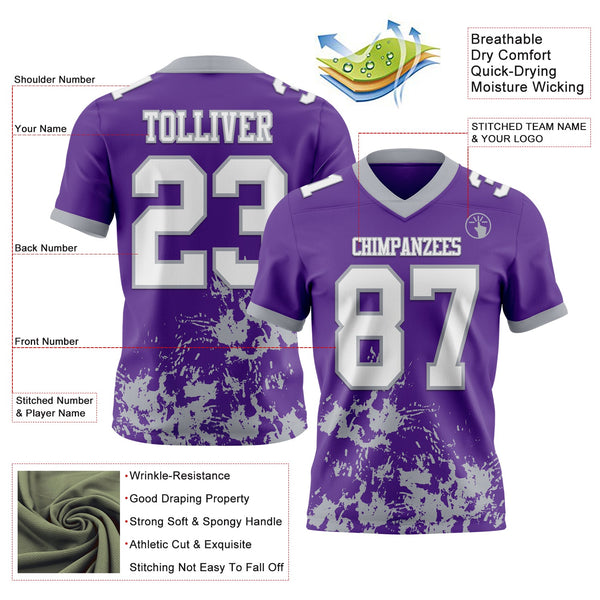 Custom Purple White-Gray 3D Pattern Splash Authentic Football Jersey alternate