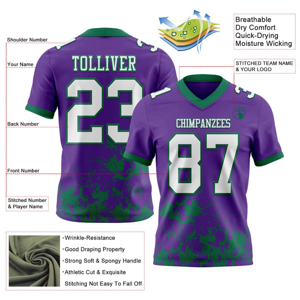 Custom Purple White-Kelly Green 3D Pattern Splash Authentic Football Jersey alternate