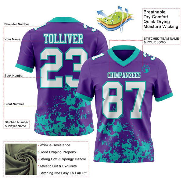 Custom Purple White-Aqua 3D Pattern Splash Authentic Football Jersey alternate