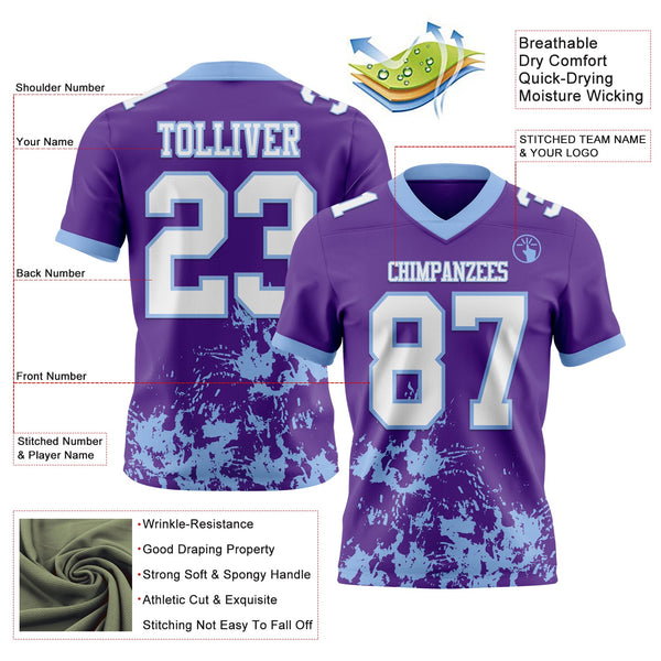 Custom Purple White-Light Blue 3D Pattern Splash Authentic Football Jersey alternate