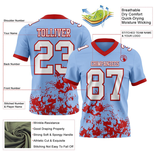 Custom Light Blue White-Red 3D Pattern Splash Authentic Football Jersey alternate