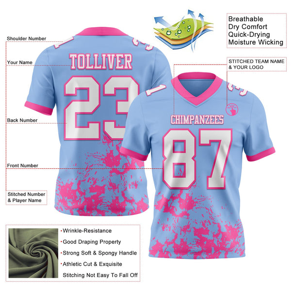 Custom Light Blue White-Pink 3D Pattern Splash Authentic Football Jersey alternate