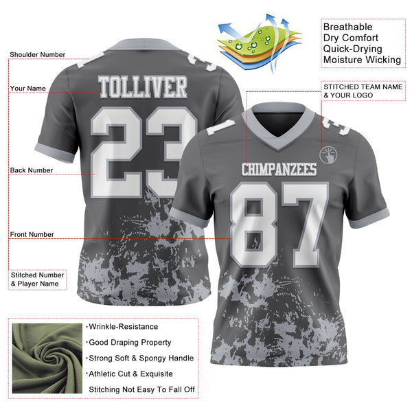 Custom Steel Gray White-Gray 3D Pattern Splash Authentic Football Jersey alternate