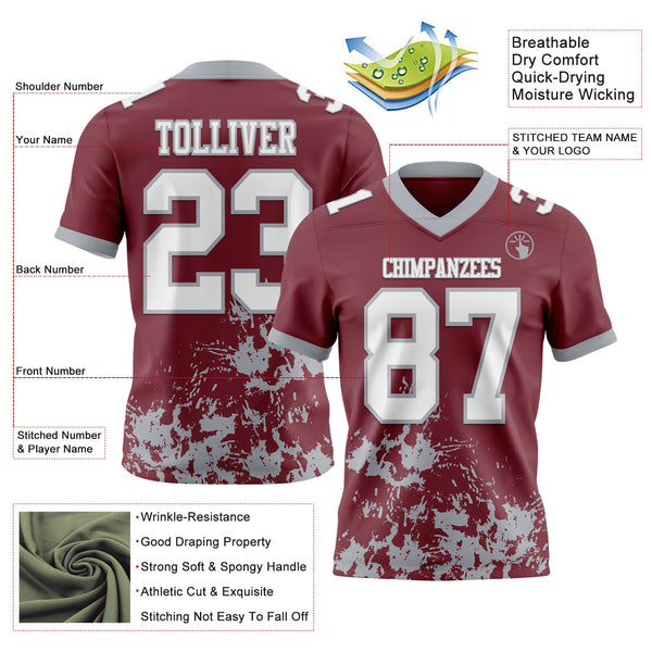 Custom Burgundy White-Gray 3D Pattern Splash Authentic Football Jersey alternate