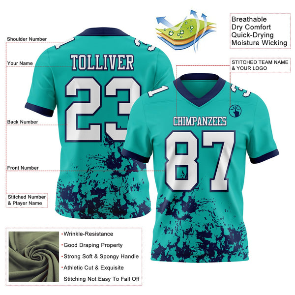 Custom Aqua White-Navy 3D Pattern Splash Authentic Football Jersey alternate