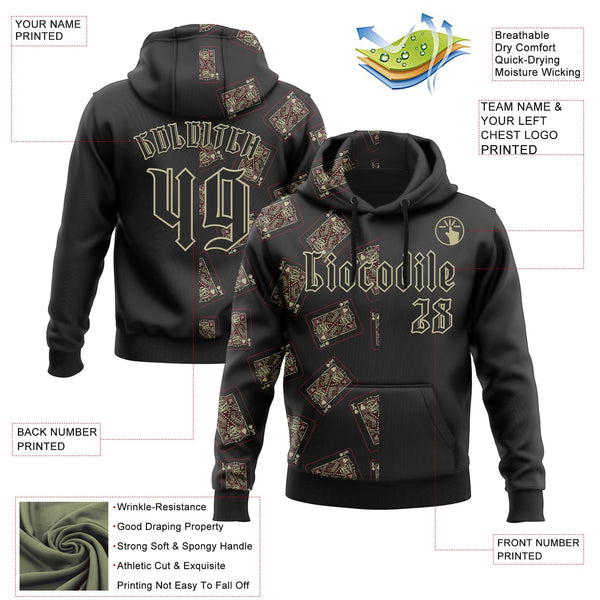 Custom Black Gold 3D Skull Poker Playing Card Split Sports Pullover Sweatshirt Hoodie alternate