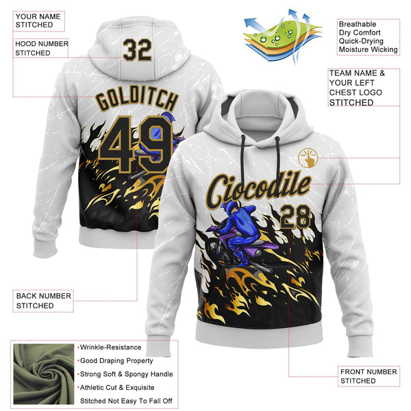 Custom Stitched White Old Gold-Black 3D Pattern Design Flame Motorcycle Motocross Racing Sports Pullover Sweatshirt Hoodie alternate