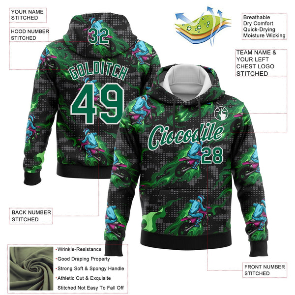 Custom Stitched Black Kelly Green-White 3D Pattern Design Flame Motorcycle Motocross Racing Sports Pullover Sweatshirt Hoodie alternate
