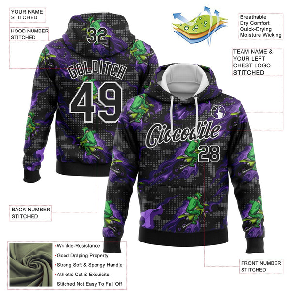 Custom Stitched Black White 3D Pattern Design Flame Motorcycle Motocross Racing Sports Pullover Sweatshirt Hoodie alternate
