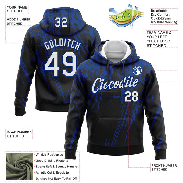 Custom Stitched Black White-Royal 3D Pattern Design Splash Grunge Art Sports Pullover Sweatshirt Hoodie alternate