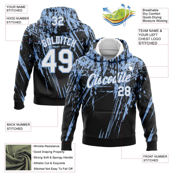 Custom Stitched Black White-Light Blue 3D Pattern Design Splash Grunge Art Sports Pullover Sweatshirt Hoodie alternate