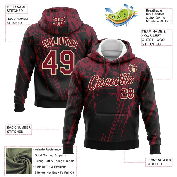 Custom Stitched Black Crimson-Cream 3D Pattern Design Splash Grunge Art Sports Pullover Sweatshirt Hoodie alternate