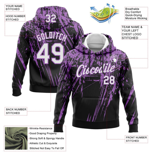 Custom Stitched Black White-Medium Purple 3D Pattern Design Splash Grunge Art Sports Pullover Sweatshirt Hoodie alternate