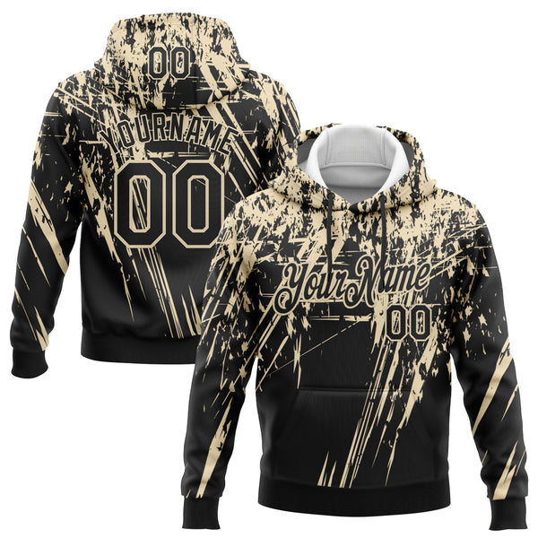 Custom Stitched Black Cream 3D Pattern Design Splash Grunge Art Sports Pullover Sweatshirt Hoodie