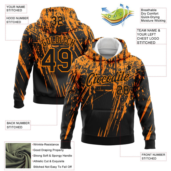 Custom Stitched Black Bay Orange 3D Pattern Design Splash Grunge Art Sports Pullover Sweatshirt Hoodie alternate