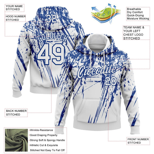 Custom Stitched White Royal 3D Pattern Design Splash Grunge Art Sports Pullover Sweatshirt Hoodie alternate