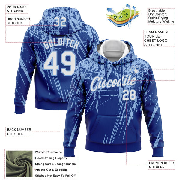 Custom Stitched Royal White-Light Blue 3D Pattern Design Splash Grunge Art Sports Pullover Sweatshirt Hoodie alternate