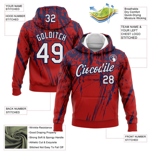 Custom Stitched Red White-Navy 3D Pattern Design Splash Grunge Art Sports Pullover Sweatshirt Hoodie alternate