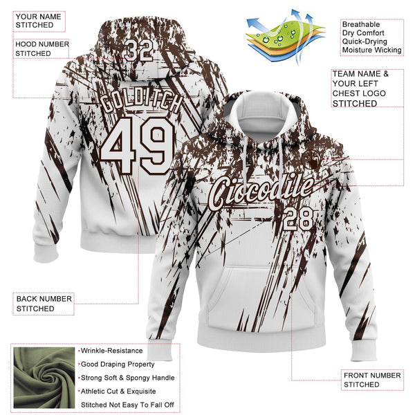 Custom Stitched White Brown 3D Pattern Design Splash Grunge Art Sports Pullover Sweatshirt Hoodie alternate