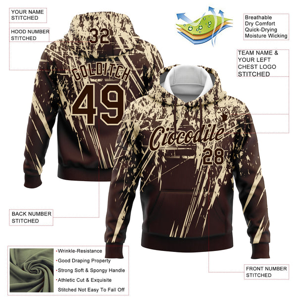 Custom Stitched Brown Cream 3D Pattern Design Splash Grunge Art Sports Pullover Sweatshirt Hoodie alternate