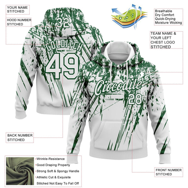 Custom Stitched White Green 3D Pattern Design Splash Grunge Art Sports Pullover Sweatshirt Hoodie alternate