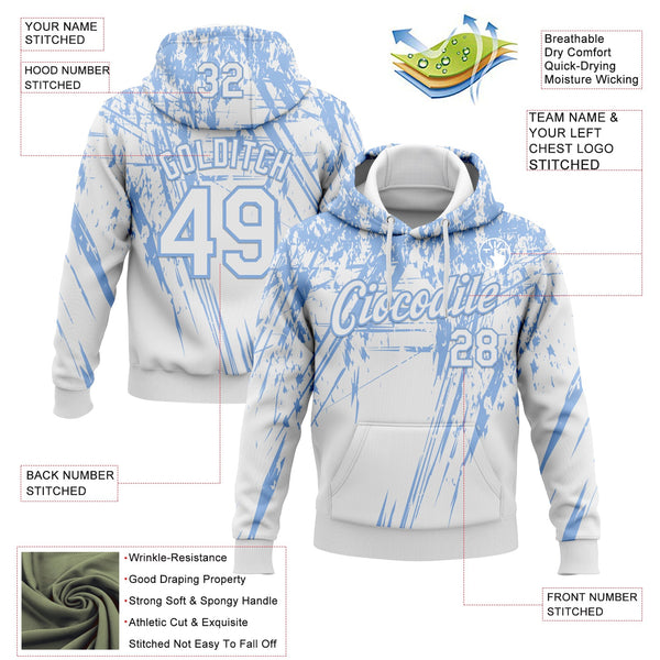 Custom Stitched White Light Blue 3D Pattern Design Splash Grunge Art Sports Pullover Sweatshirt Hoodie alternate