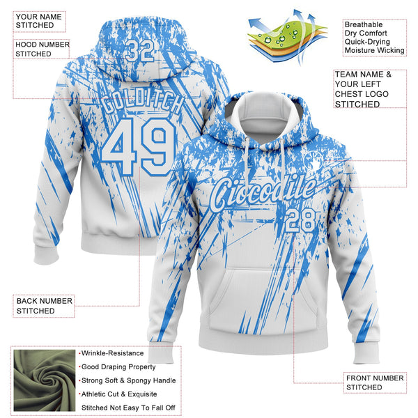 Custom Stitched White Powder Blue 3D Pattern Design Splash Grunge Art Sports Pullover Sweatshirt Hoodie alternate
