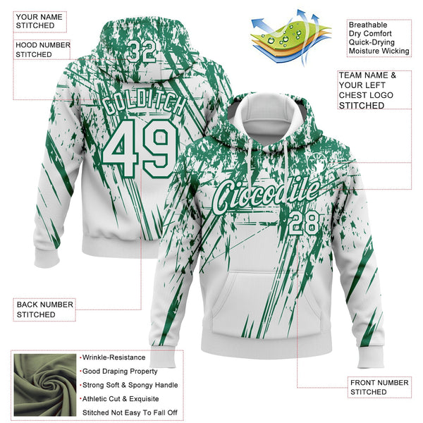 Custom Stitched White Kelly Green 3D Pattern Design Splash Grunge Art Sports Pullover Sweatshirt Hoodie alternate