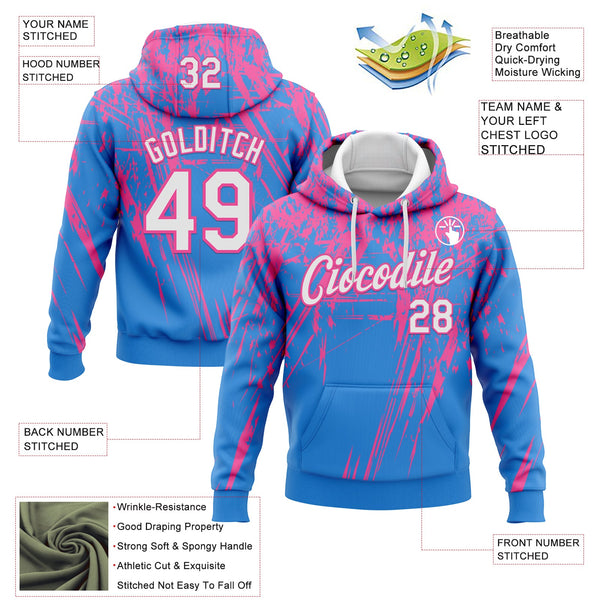 Custom Stitched Powder Blue White-Pink 3D Pattern Design Splash Grunge Art Sports Pullover Sweatshirt Hoodie alternate