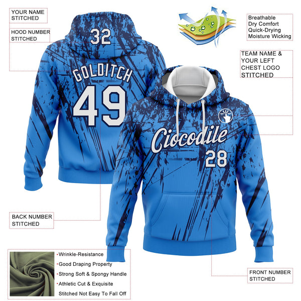 Custom Stitched Powder Blue White-Navy 3D Pattern Design Splash Grunge Art Sports Pullover Sweatshirt Hoodie alternate