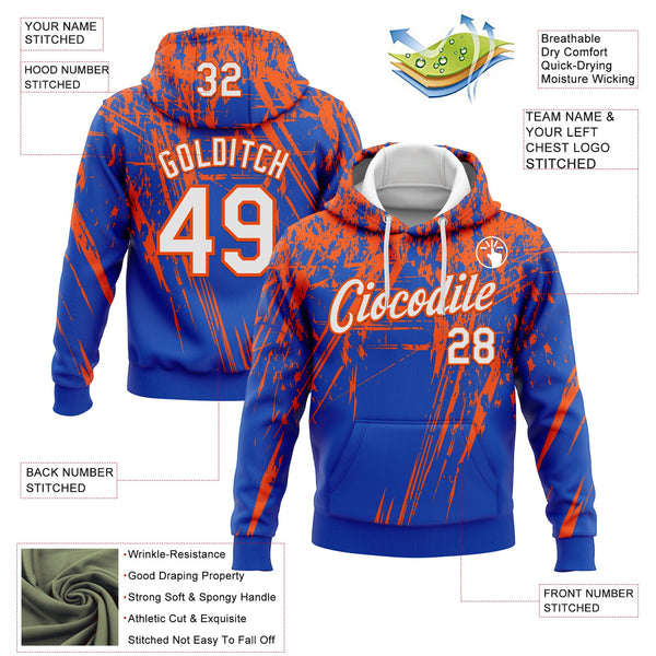 Custom Stitched Thunder Blue White-Orange 3D Pattern Design Splash Grunge Art Sports Pullover Sweatshirt Hoodie alternate