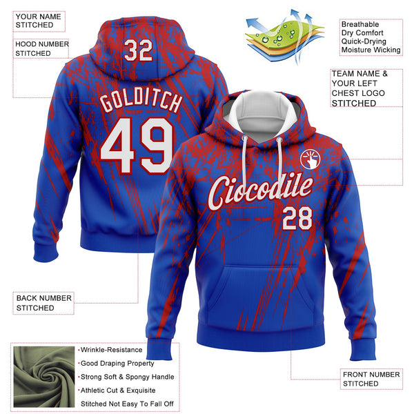 Custom Stitched Thunder Blue White-Red 3D Pattern Design Splash Grunge Art Sports Pullover Sweatshirt Hoodie alternate
