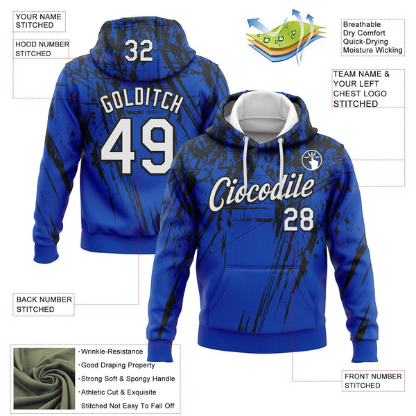 Custom Stitched Thunder Blue White-Black 3D Pattern Design Splash Grunge Art Sports Pullover Sweatshirt Hoodie alternate