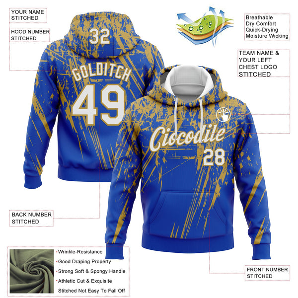 Custom Stitched Thunder Blue White-Old Gold 3D Pattern Design Splash Grunge Art Sports Pullover Sweatshirt Hoodie alternate