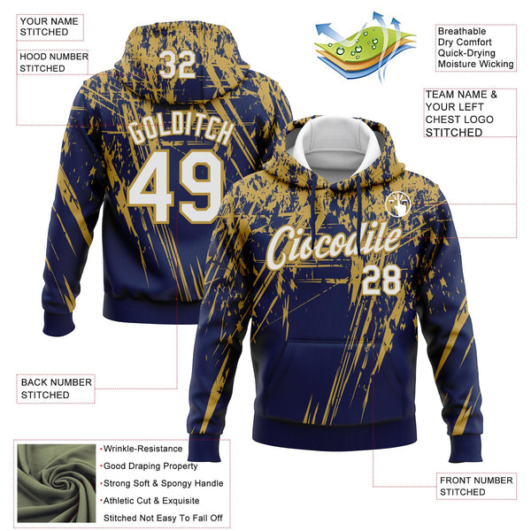 Custom Stitched Navy White-Old Gold 3D Pattern Design Splash Grunge Art Sports Pullover Sweatshirt Hoodie alternate