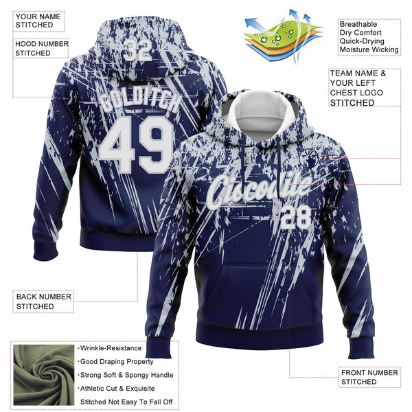 Custom Stitched Navy White-Silver 3D Pattern Design Splash Grunge Art Sports Pullover Sweatshirt Hoodie alternate