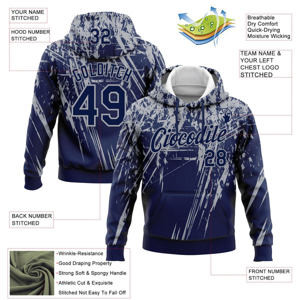 Custom Stitched Navy Gray 3D Pattern Design Splash Grunge Art Sports Pullover Sweatshirt Hoodie alternate