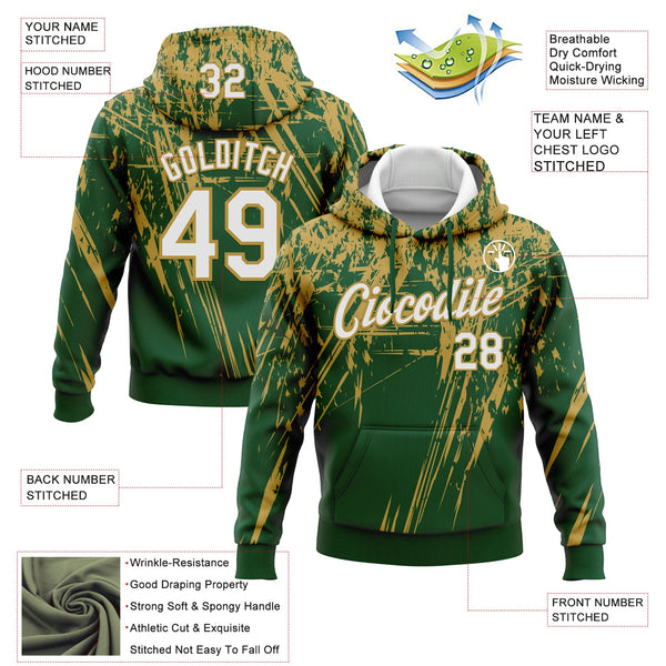 Custom Stitched Green White-Old Gold 3D Pattern Design Splash Grunge Art Sports Pullover Sweatshirt Hoodie alternate