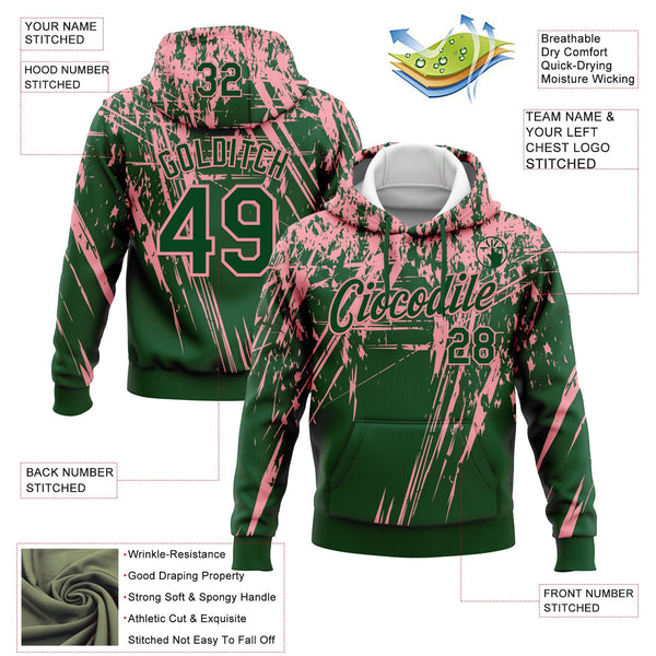 Custom Stitched Green Medium Pink 3D Pattern Design Splash Grunge Art Sports Pullover Sweatshirt Hoodie alternate
