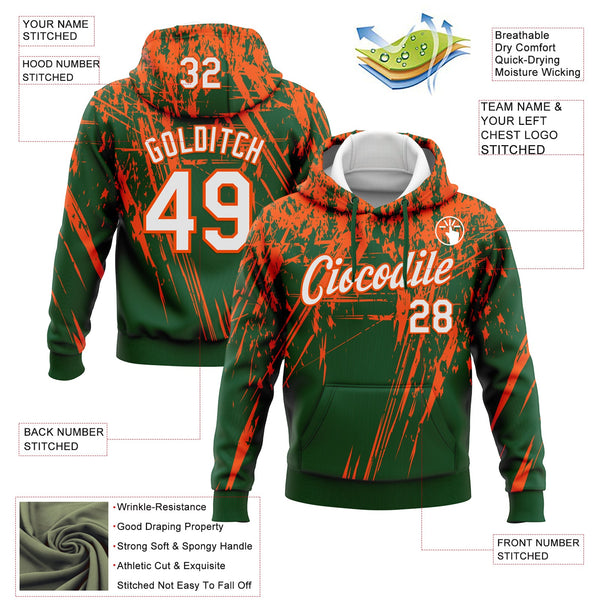 Custom Stitched Green White-Orange 3D Pattern Design Splash Grunge Art Sports Pullover Sweatshirt Hoodie alternate