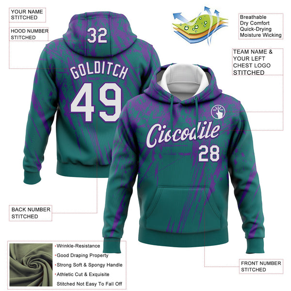 Custom Stitched Teal White-Purple 3D Pattern Design Splash Grunge Art Sports Pullover Sweatshirt Hoodie alternate