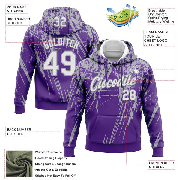 Custom Stitched Purple White-Gray 3D Pattern Design Splash Grunge Art Sports Pullover Sweatshirt Hoodie alternate