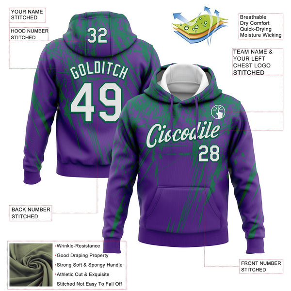 Custom Stitched Purple White-Kelly Green 3D Pattern Design Splash Grunge Art Sports Pullover Sweatshirt Hoodie alternate