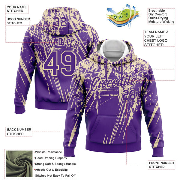 Custom Stitched Purple Cream 3D Pattern Design Splash Grunge Art Sports Pullover Sweatshirt Hoodie alternate