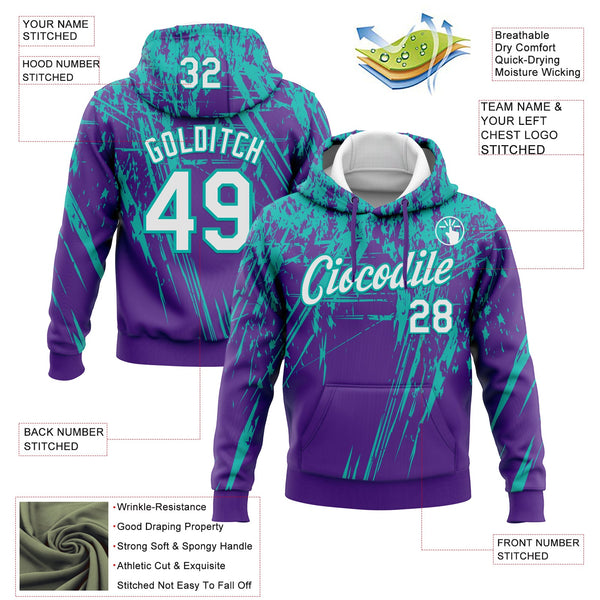 Custom Stitched Purple White-Aqua 3D Pattern Design Splash Grunge Art Sports Pullover Sweatshirt Hoodie alternate