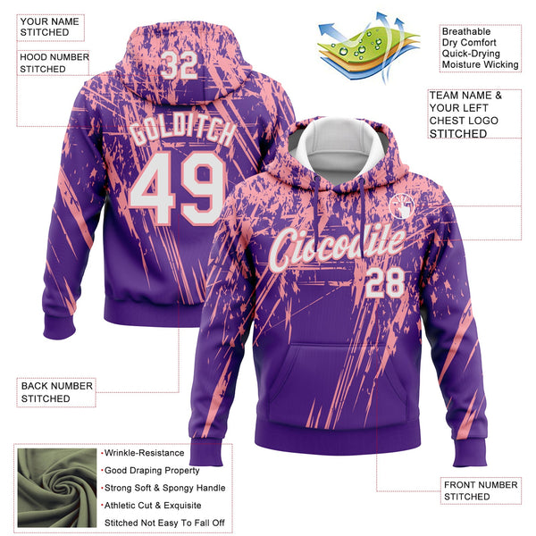 Custom Stitched Purple White-Medium Pink 3D Pattern Design Splash Grunge Art Sports Pullover Sweatshirt Hoodie alternate
