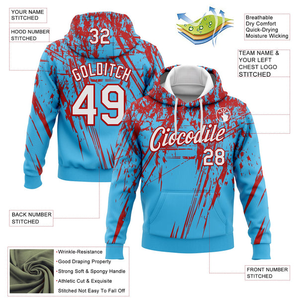 Custom Stitched Sky Blue White-Red 3D Pattern Design Splash Grunge Art Sports Pullover Sweatshirt Hoodie alternate